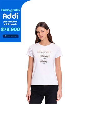 Camiseta Estampada Para Mujer Prime Manga Corta Blanca Totto