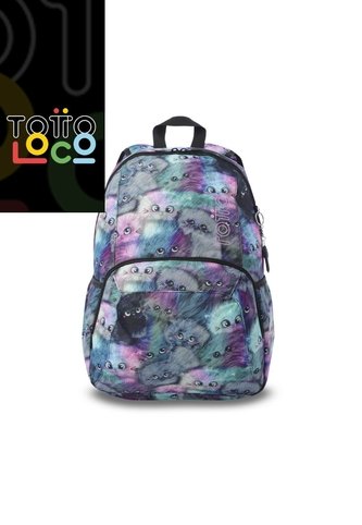 Morral Universitario Ometto 2.0 Print Gris Con Gatos Totto
