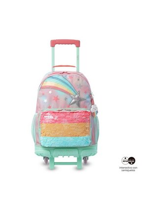 Maleta Para Niña Con Ruedas Rainbow Star Grande Rosada