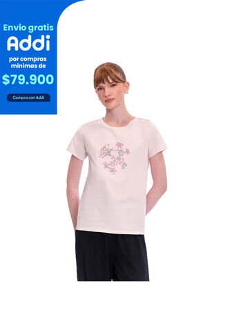 Camiseta Estampada Para Mujer Dusti Manga Corta Rosada Totto