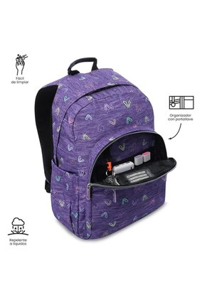Morral Juvenil Porta PC 14" Acuarela Morado Con Corazones