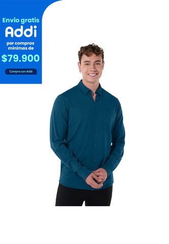 Camisa Manga Larga Pardo Para Hombre Azul Totto