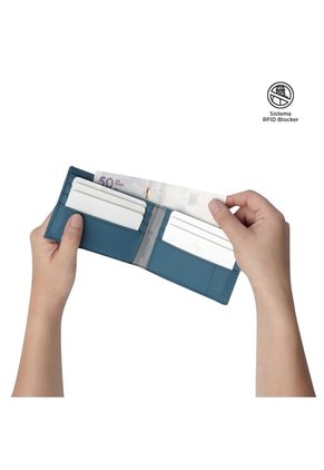 Billetera Dual Pequeña Con RFID Blocker Azul