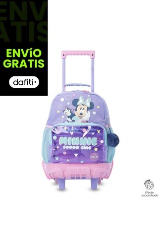 Morral Con Ruedas Niña Minnie Mediana Morada Con Corazones Totto