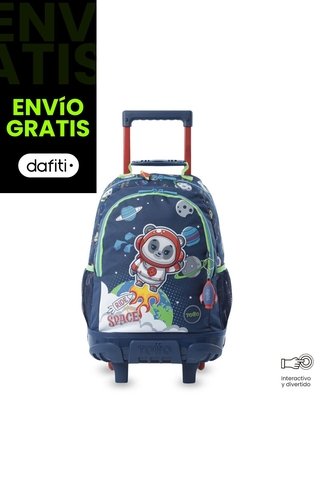 Maleta Para Niño Con Ruedas + Libro Para Colorear Panda Space Azul Totto