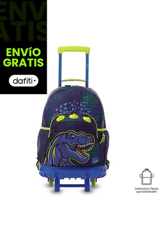 Maleta Para Niño Con Ruedas Dino Rock Grande Azul Totto