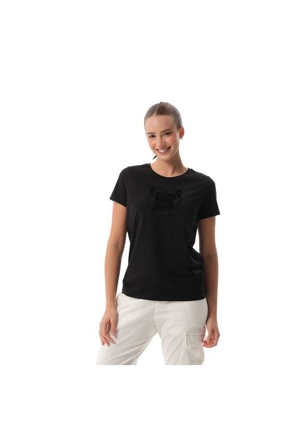Camiseta Estampada Para Mujer Minnie Cute Manga Corta Negra