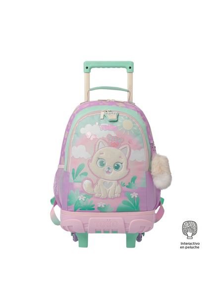 Morral Con Ruedas Niña Queen Cat Mediano Rosado