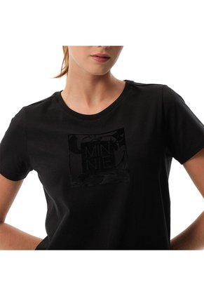 Camiseta Estampada Para Mujer Minnie Cute Manga Corta Negra