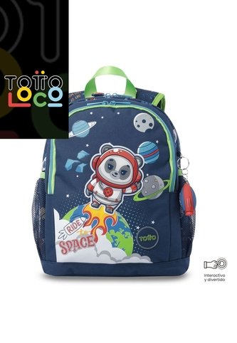 Morral + Libro Para Colorear Panda Space Para Niño Mediano Azul Totto