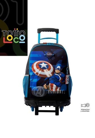 Morral Con Ruedas Niño Avengers Capitán América Grande Gris Totto