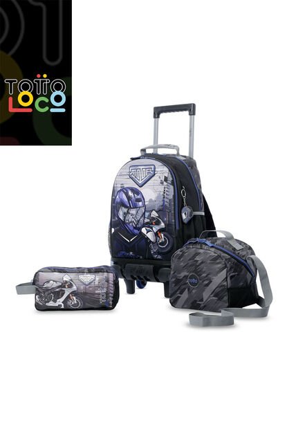 Combo Escolar Niño X3 Maleta Ruedas+Lonchera+Multiuso Helmet Racer Negro