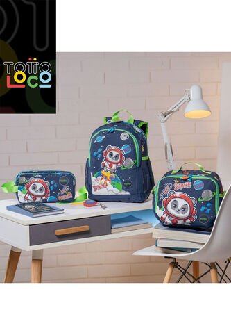 Combo Escolar Morral Panda Space + Lonchera Y Cartuchera Totto