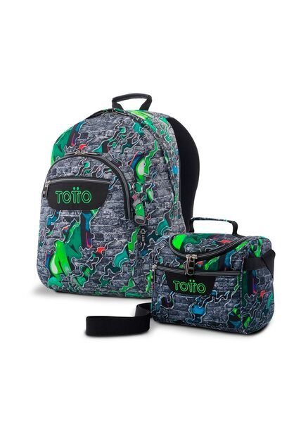 Combo Escolar Morral Grande Acuarela Y Lonchera Térmica Pizarra