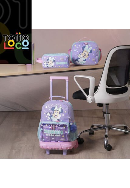 Combo Escolar Morral Con Ruedas Minnie + Lonchera Y Cartuchera