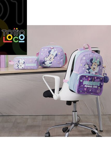 Combo Escolar Morral Minnie Mediano + Lonchera Y Cartuchera