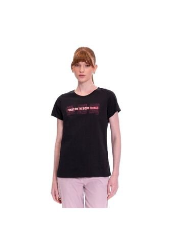 Camiseta Estampada Para Mujer Dusti Manga Corta Negra Totto