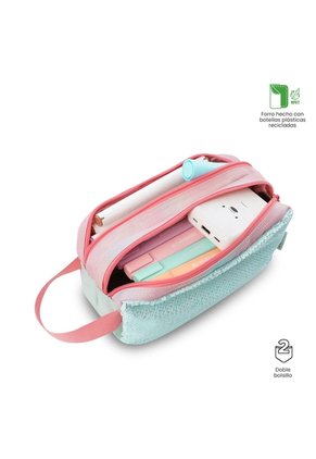 Cartuchera Escolar Grande Para Niña 2 Cuerpos Rainbow Star Rosada