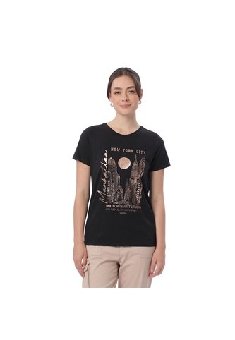 Camiseta Estampada Para Mujer Prime Manga Corta Negra Totto