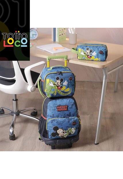Combo Escolar Morral Con Ruedas Mickey + Lonchera Y Cartuchera