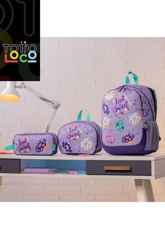 Combo Escolar Morral Sweet Purple + Lonchera Y Cartuchera Totto