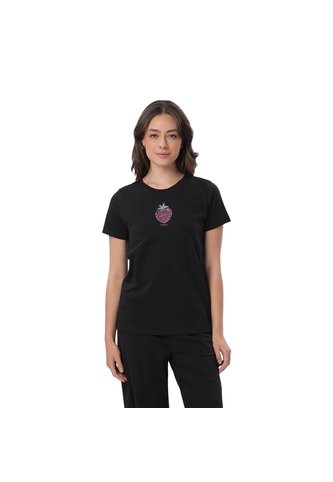 Camiseta Estampada Para Mujer Prime Manga Corta Negra Totto