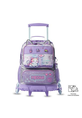 Maleta Para Niña Con 3 Ruedas Andy Cat Grande Morado Totto