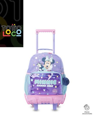 Morral Con Ruedas Niña Minnie Mediana Morada Con Corazones Totto