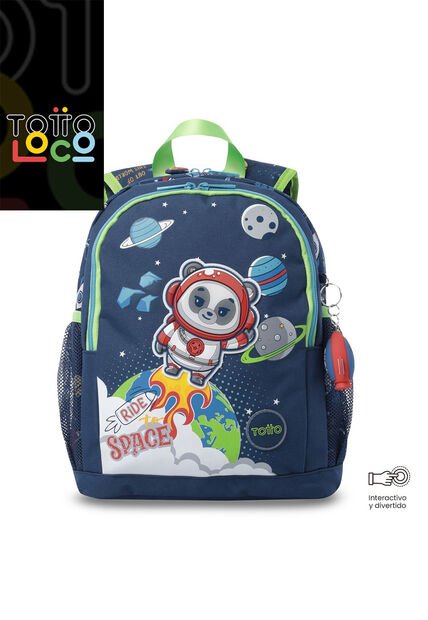 Morral + Libro Para Colorear Panda Space Para Niño Mediano Azul