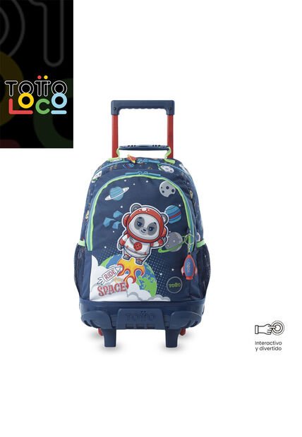 Maleta Para Niño Con Ruedas + Libro Para Colorear Panda Space Azul