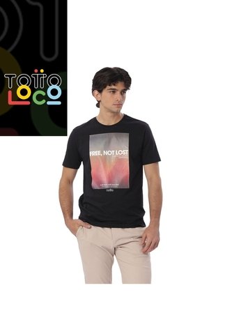 Camiseta Estampada Para Hombre Primen Manga Corta Negra Totto