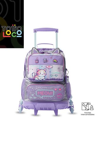 Maleta Para Niña Con 3 Ruedas Andy Cat Grande Morado Totto