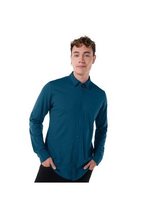 Camisa Manga Larga Pardo Para Hombre Azul