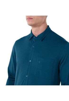 Camisa Manga Larga Pardo Para Hombre Azul