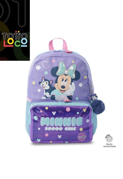 Morral Para Niña Minnie Mediano Morado Con Corazones