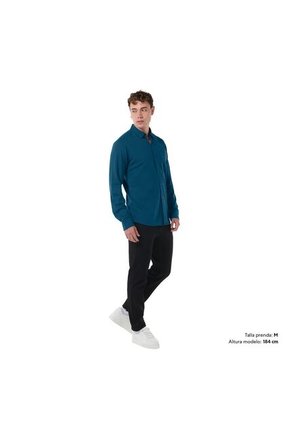 Camisa Manga Larga Pardo Para Hombre Azul