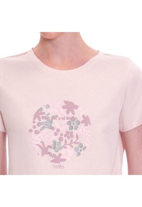 Camiseta Estampada Para Mujer Dusti Manga Corta Rosada