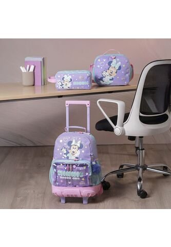 Combo Escolar Morral Con Ruedas Minnie + Lonchera Y Cartuchera Totto