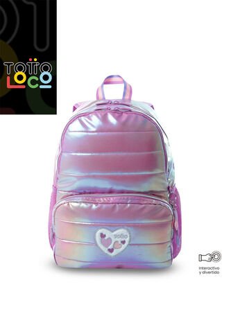 Morral Para Niña Glowy Mediano Morado Con Corazones Totto