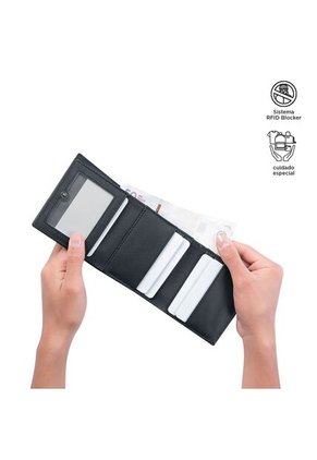 Billetera Para Hombre Saffiano Aqi Negra Con RFID Blocker