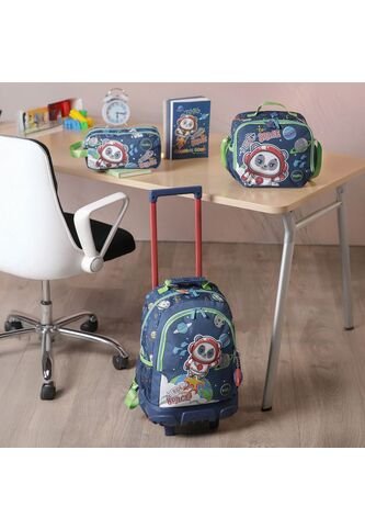 Combo Escolar Morral Con Ruedas Panda Space + Lonchera Y Cartuchera Totto