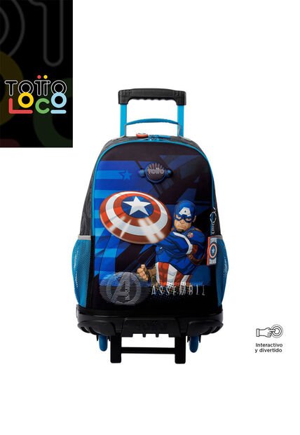 Morral Con Ruedas Niño Avengers Capitán América Grande Gris