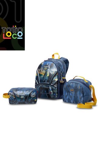 Combo Escolar Niño X3 Morral + Lonchera + Multiuso Sentinel Gris Totto