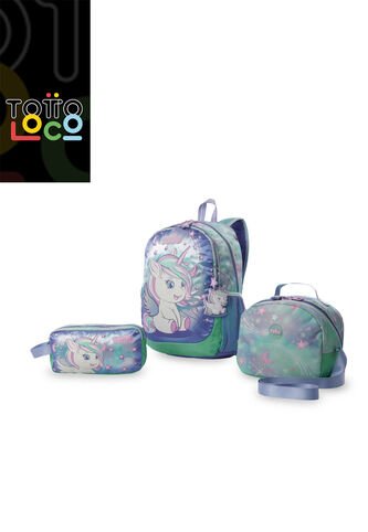 Combo Escolar Niña X3 Morral + Lonchera + Multiuso Magic Dreams Verde Totto