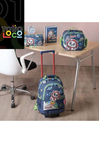 Combo Escolar Morral Con Ruedas Panda Space + Lonchera Y Cartuchera Totto