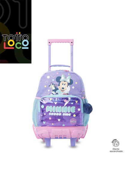 Morral Con Ruedas Niña Minnie Mediana Morada Con Corazones