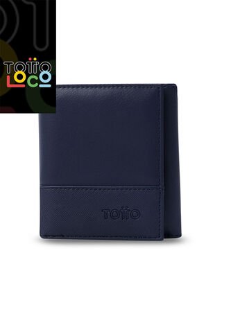 Billetera Para Hombre Saffiano Aqi Con RFID Blocker Azul Totto