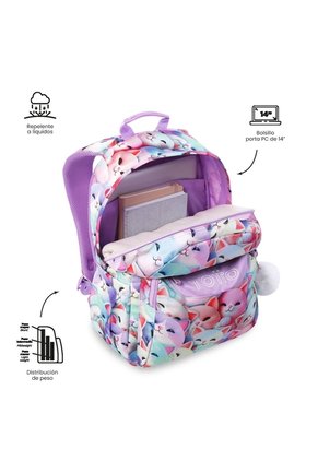 Morral Juvenil Porta PC 14" Acuareles Blanco De Gatos