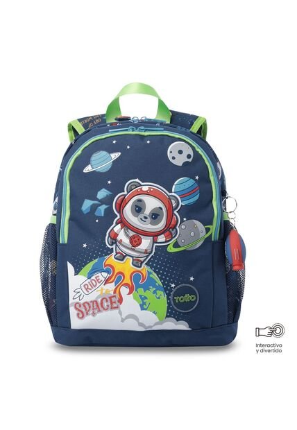 Morral + Libro Para Colorear Panda Space Para Niño Mediano Azul
