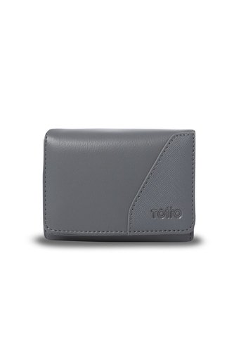 Billetera Hombre Saffiano Pequeña Con RFID Blocker Gris Totto